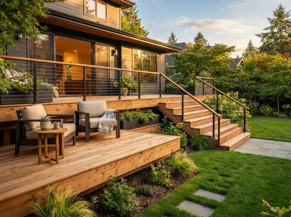 Deck with railing and stairs