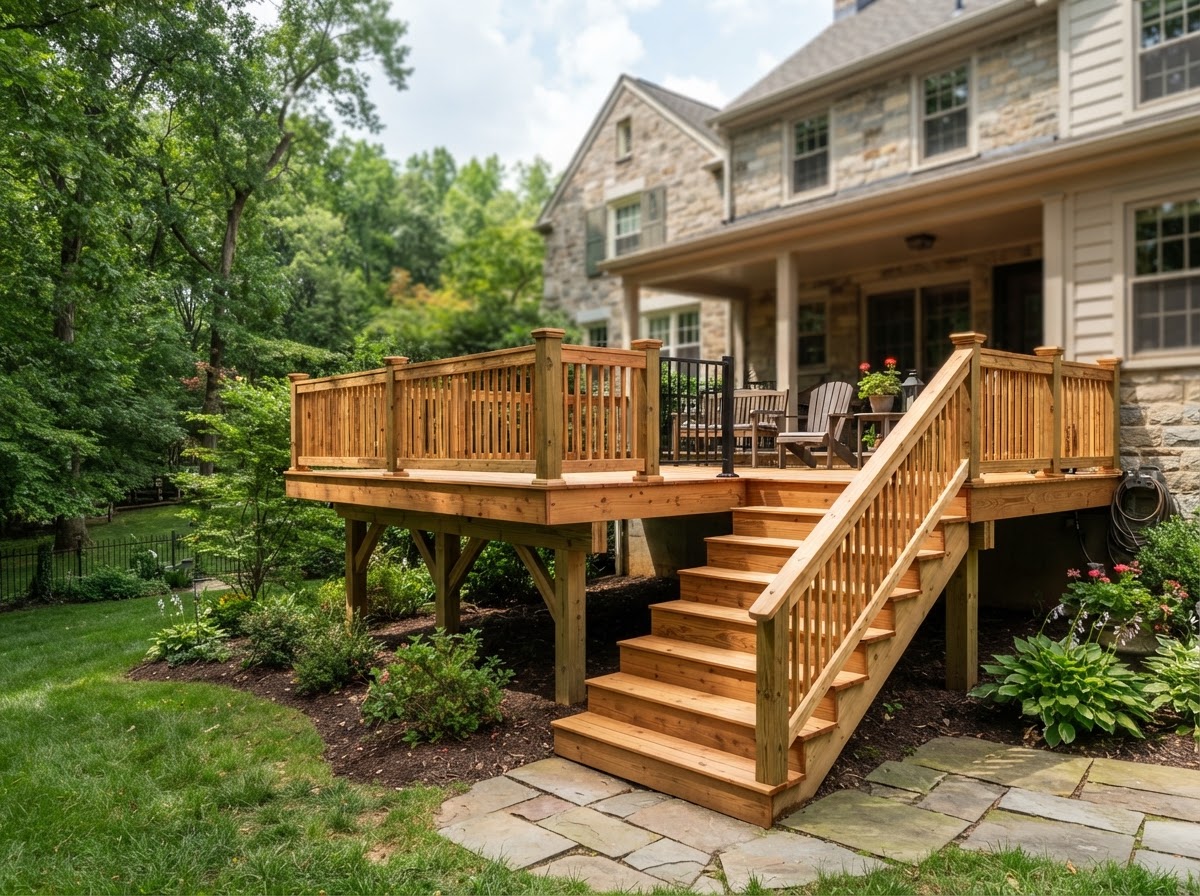 Deck with railing and stairs