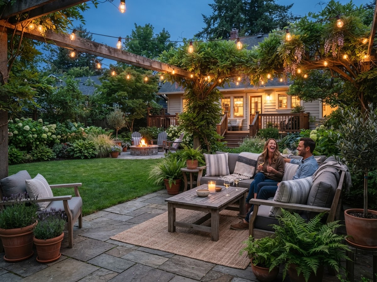 Welcoming residential outdoor space with well-kept greenery