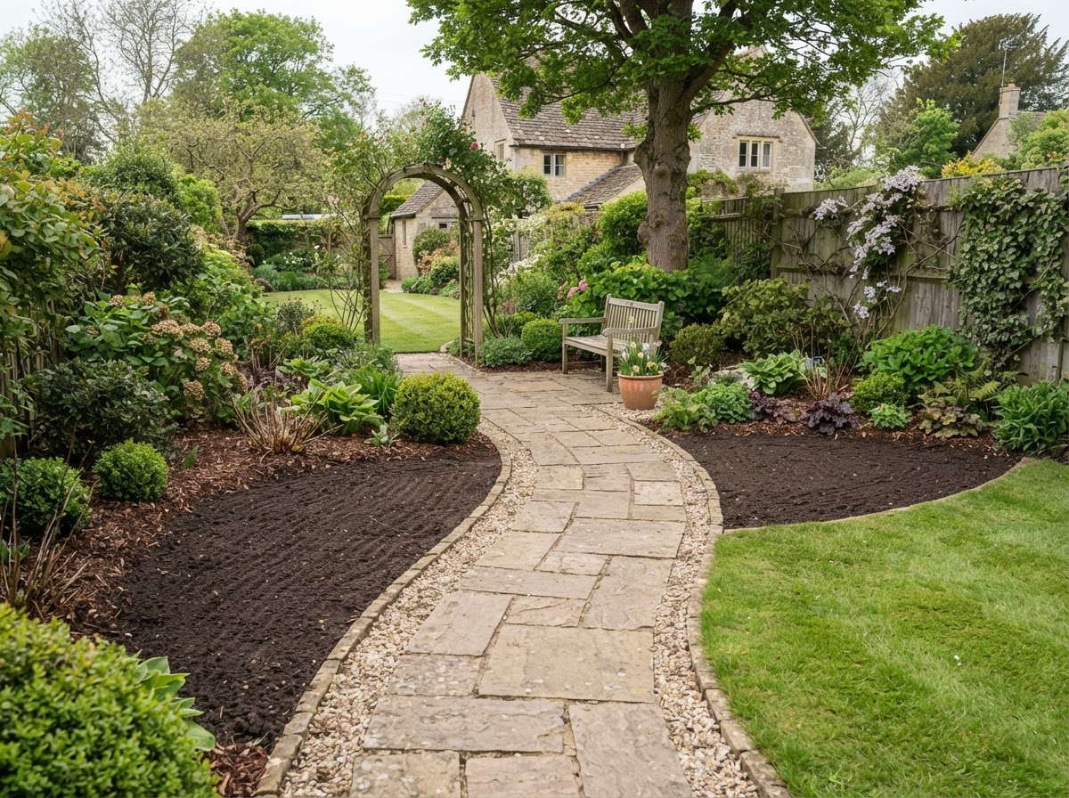 Garden after cleanup and maintenance, tidy and clear