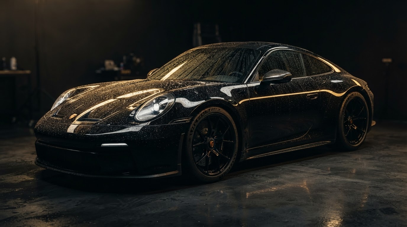 Lutai Detail polishing a glossy black luxury car in Orlando