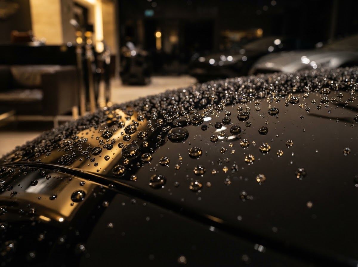 Water beading on ceramic-coated car paint