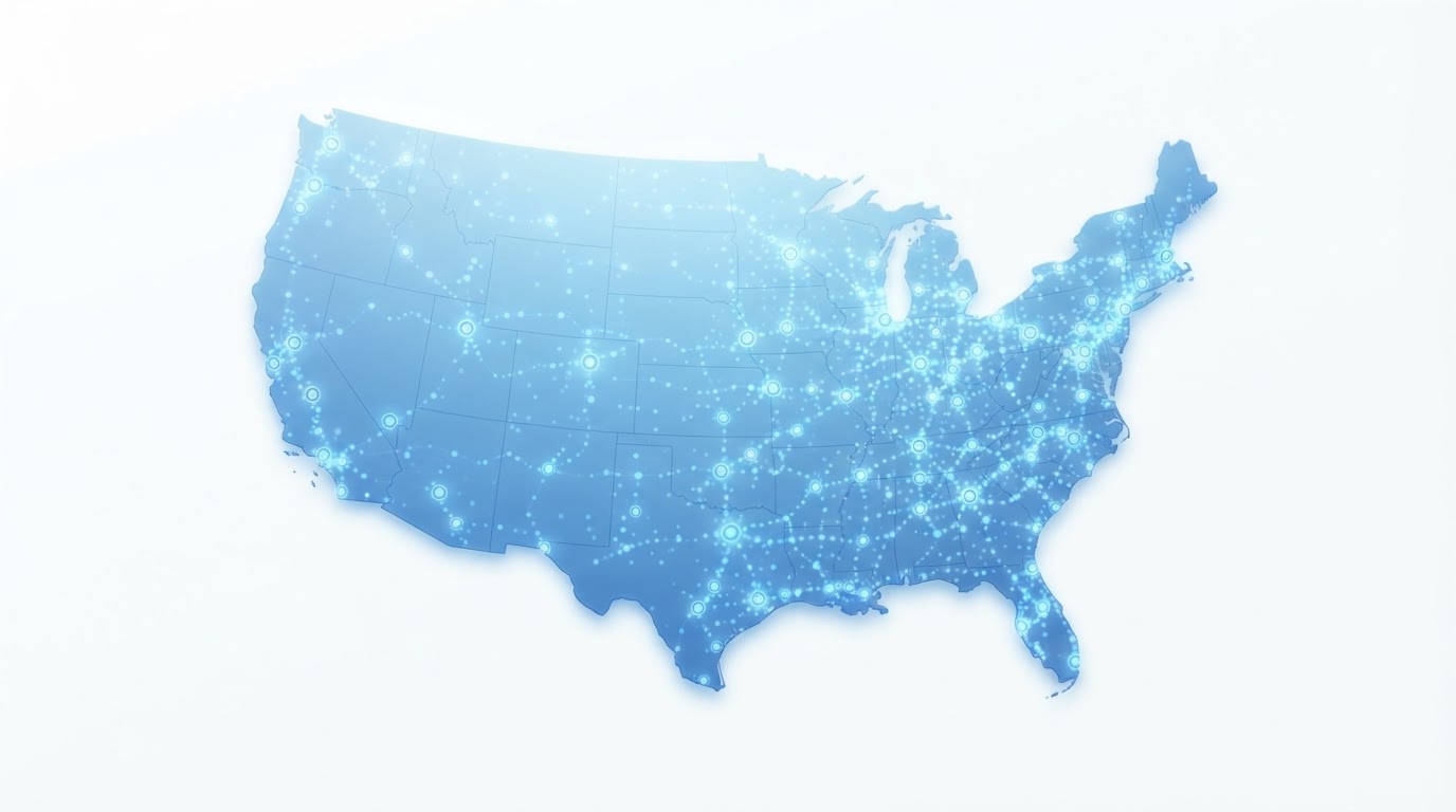 Map showing the Awesome Property Cleaning nationwide service network for residential and commercial cleaning across the United States