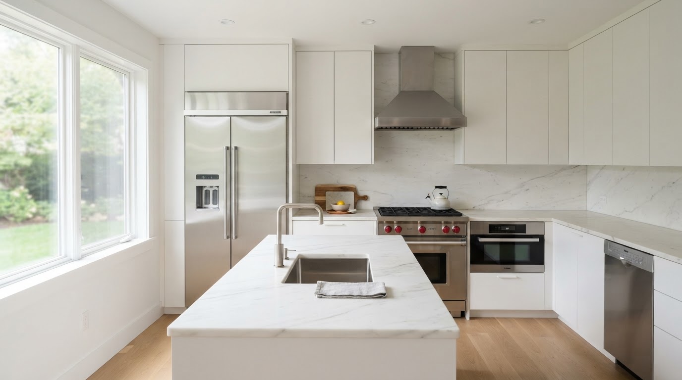 Immaculate kitchen with gleaming surfaces after a deep cleaning service by Awesome Property Cleaning