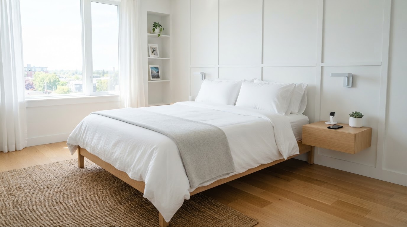 Pristine vacation rental bedroom prepared for guests by Awesome Property Cleaning