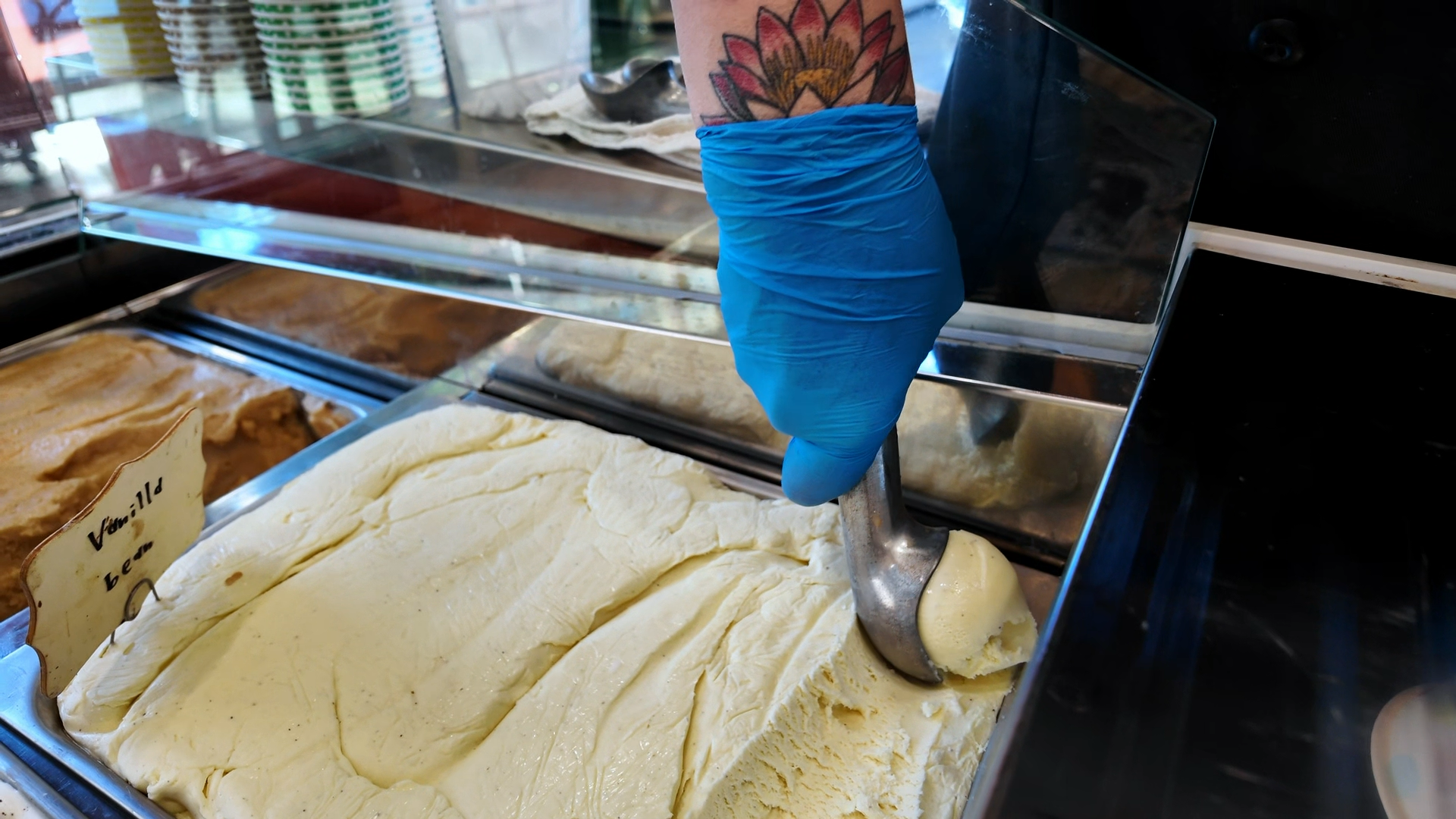 Scoop of vanilla bean freshly scooped