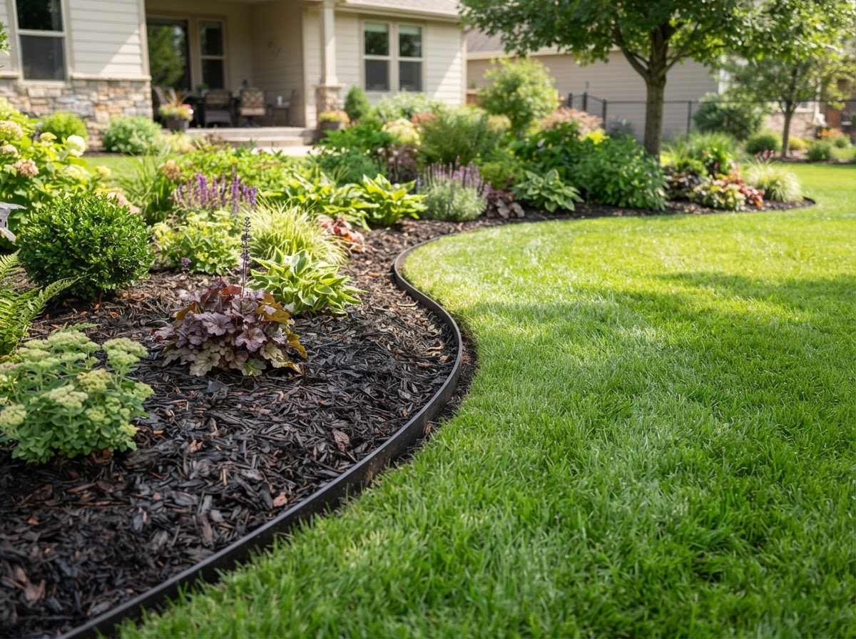 Illustrative example of crisp lawn edging along a garden border