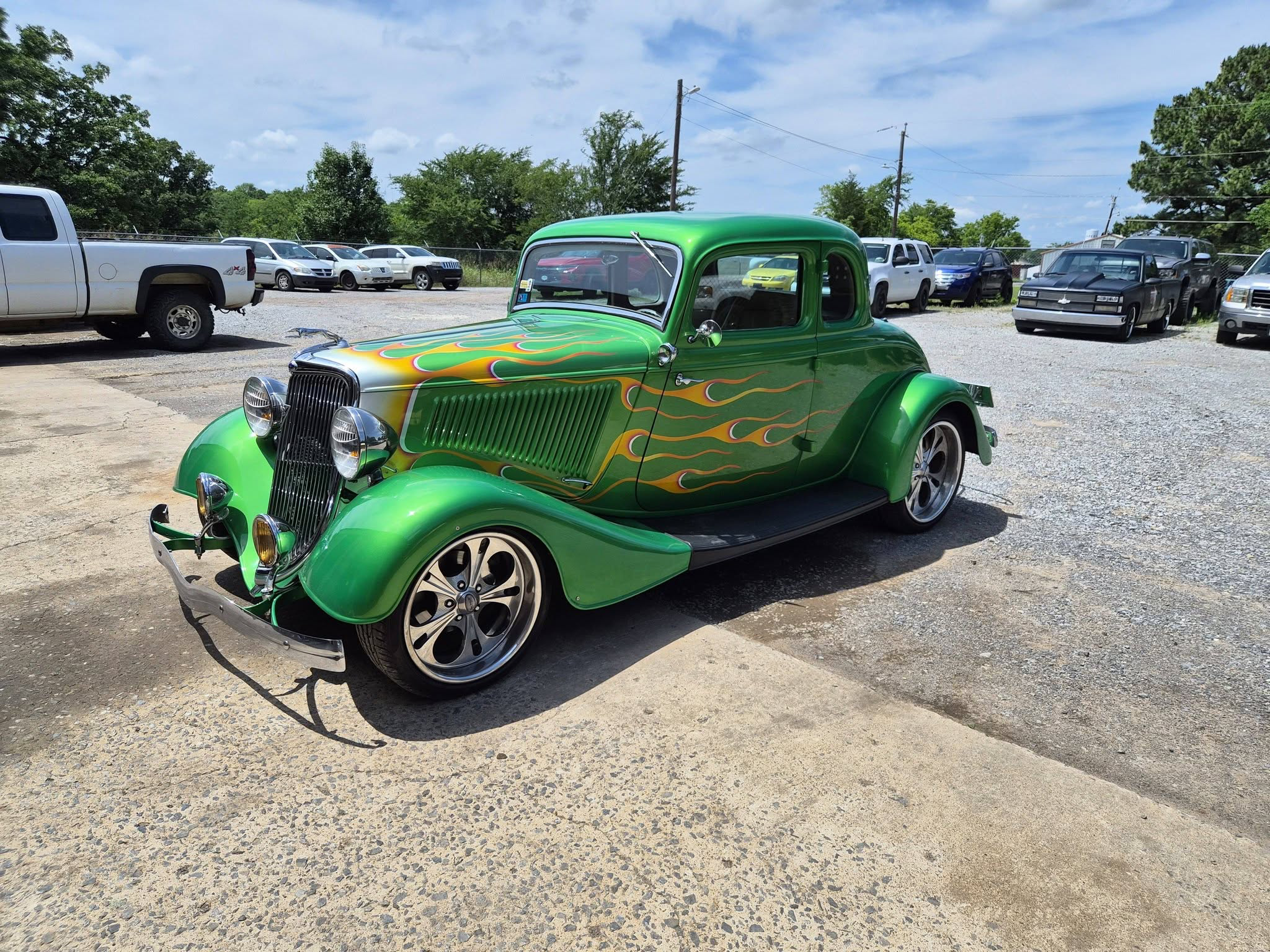 Custom 1934 flame-painted coupe hot rod build