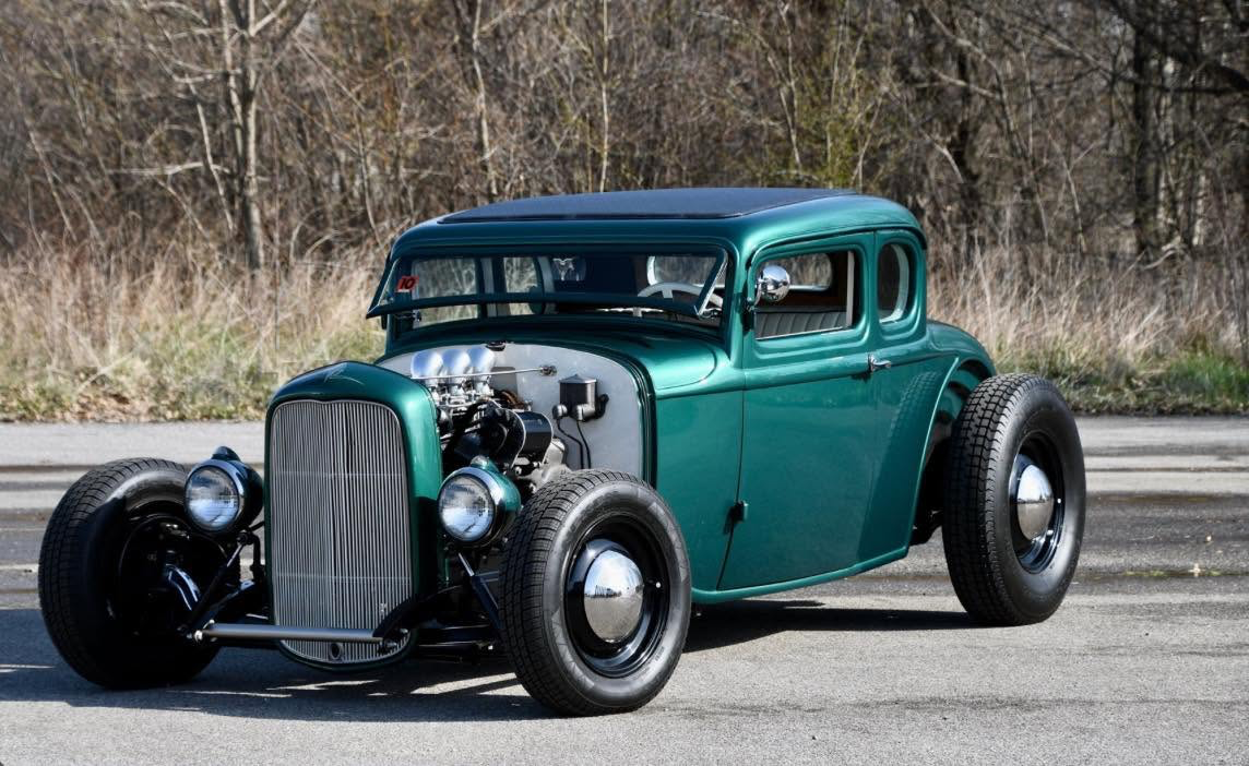 Chopped green 5-window coupe project car