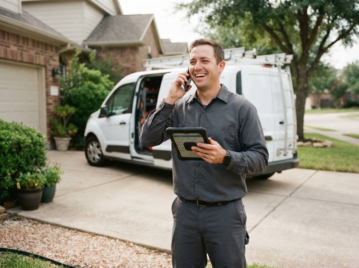 Sales rep following up with a lead — real home service team member at work