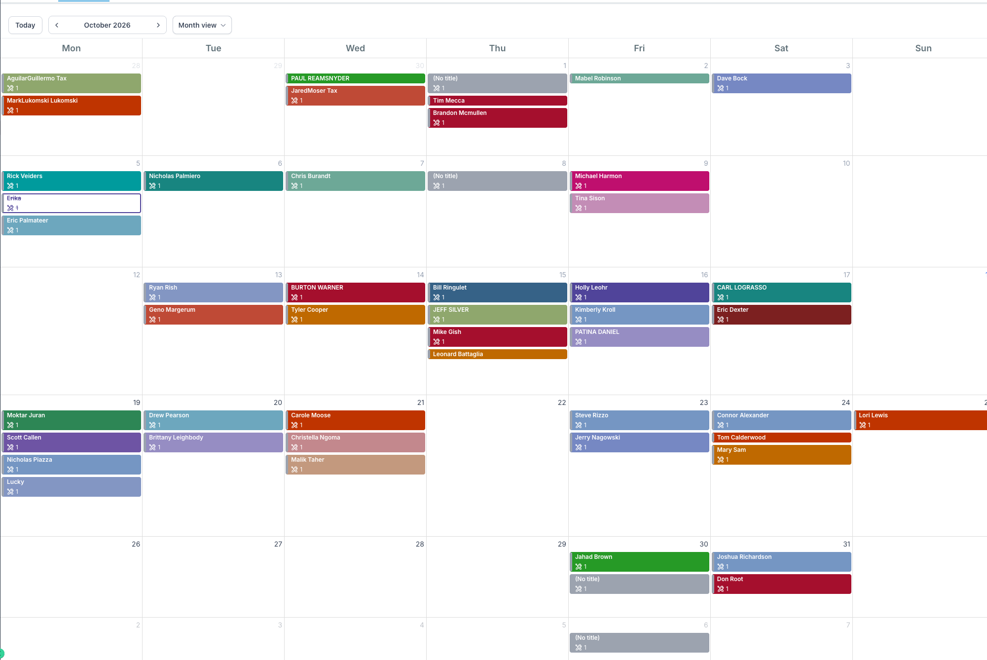 JP's Auto Detailing live booking calendar showing booked appointments