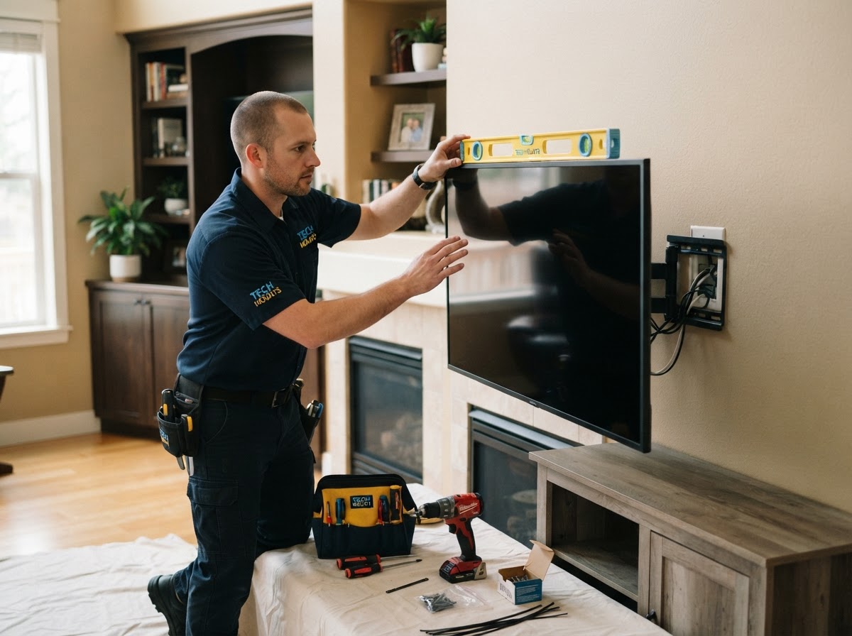 MasterMounted technician installing a wall-mounted TV