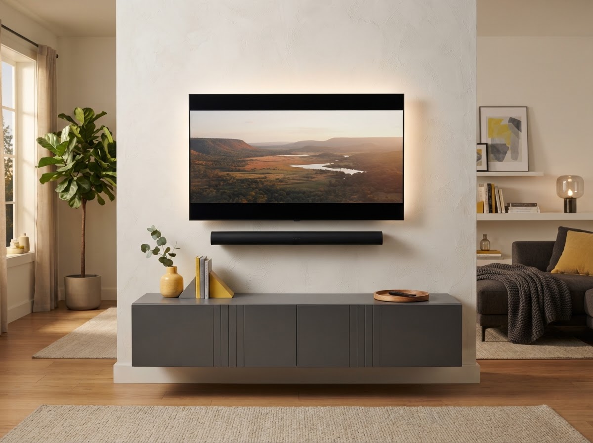 Soundbar beneath the TV