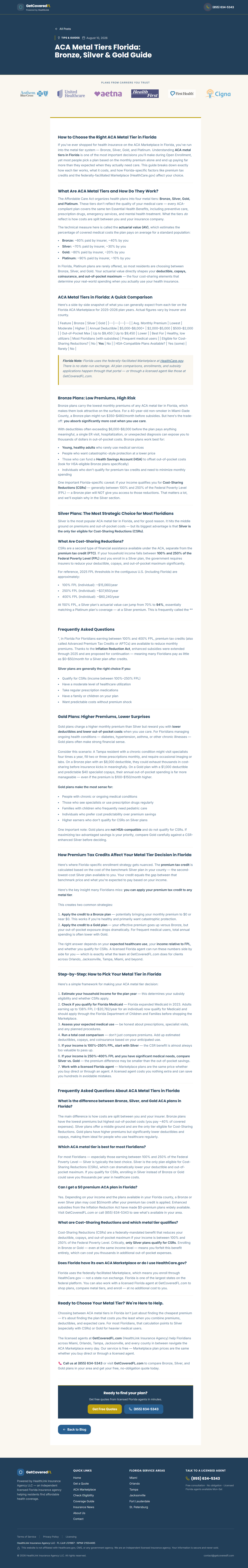 ACA Metal Tiers Florida: Bronze, Silver & Gold Guide — aca metal tiers florida