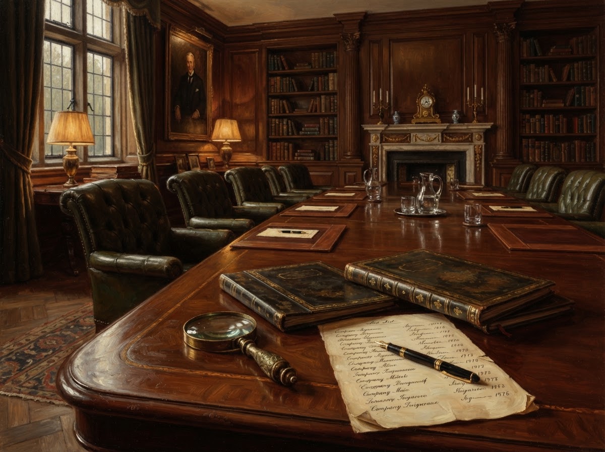 Private members club boardroom where off-market M&A target lists are curated