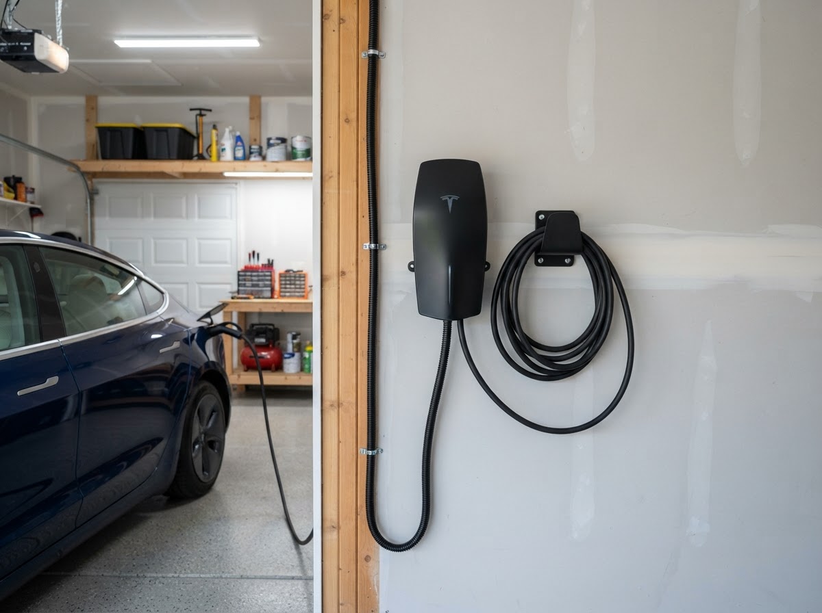 Level 2 EV charger installed in a San Tan Valley garage