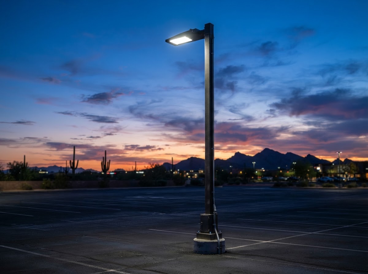 Parking-lot pole light with new LED head in the East Valley