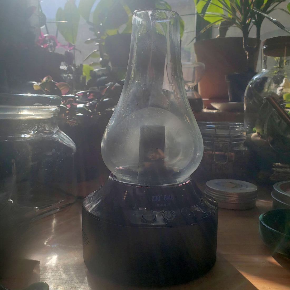 The Air Tea Kettle in use, vapor collected in the glass vessel.
