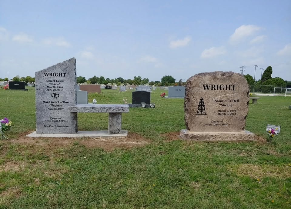 Wright Family Dual Memorials (Bench + Rustic Boulder)