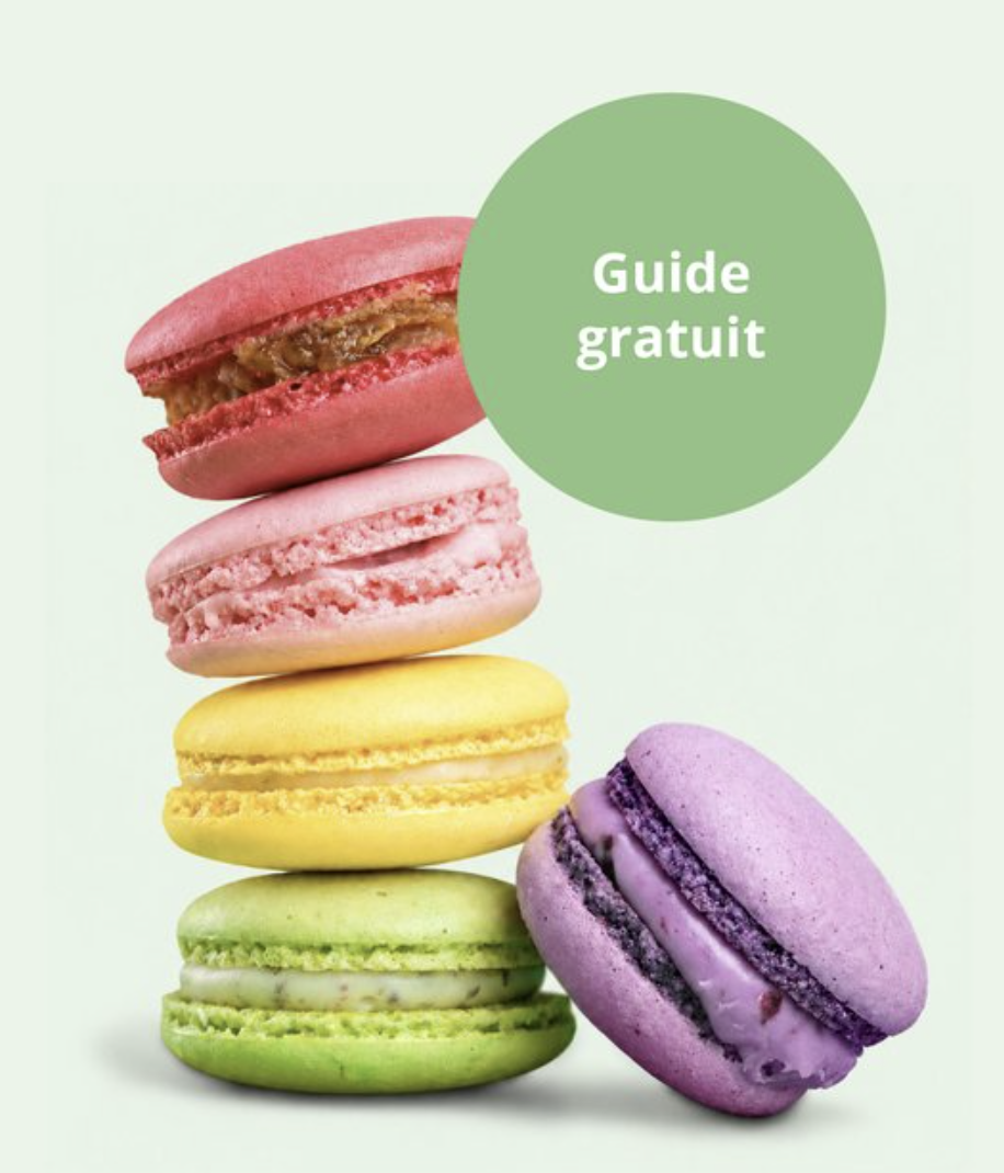 Pile de macarons avec mention Guide gratuit