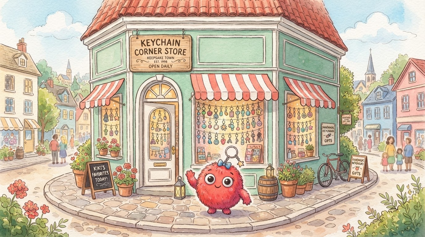 Keychain Corner Store storefront illustration