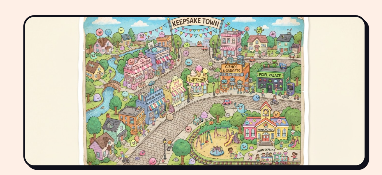 Keepsake Town illustrated neighborhood map