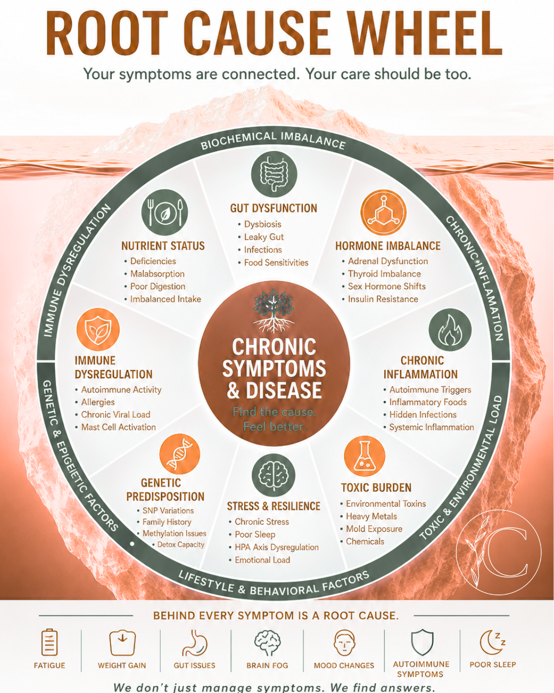 Root Cause Wheel - Your symptoms are connected. Your care should be too.