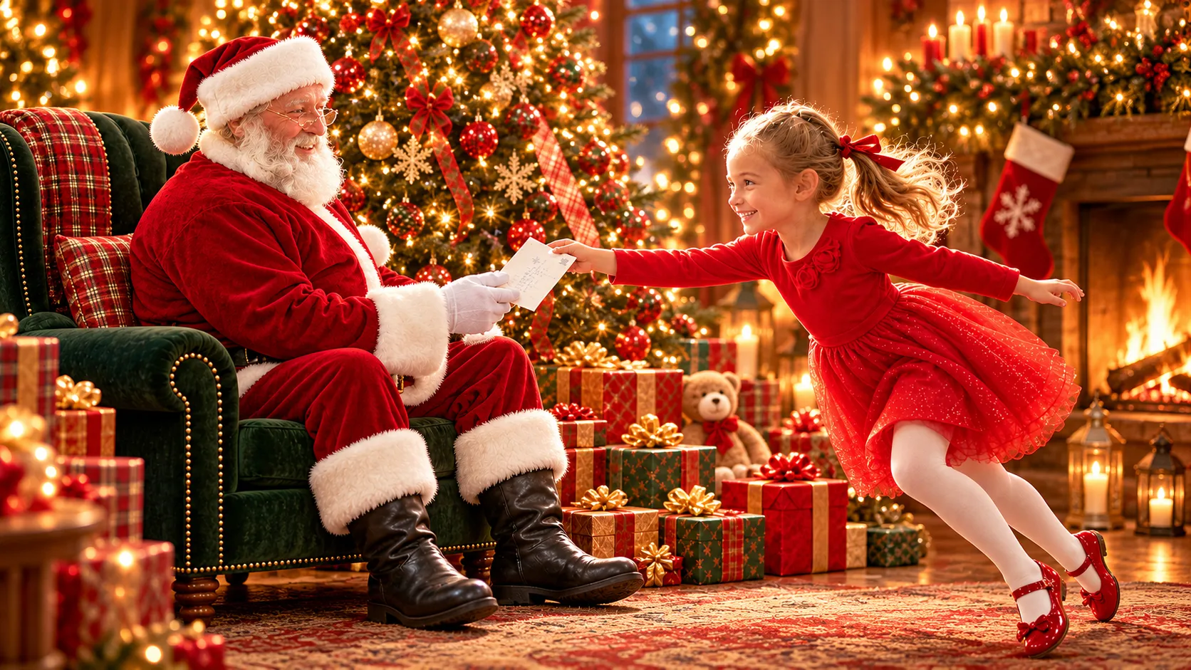 Santa receiving a child's wish list at Tree Town Wonderland