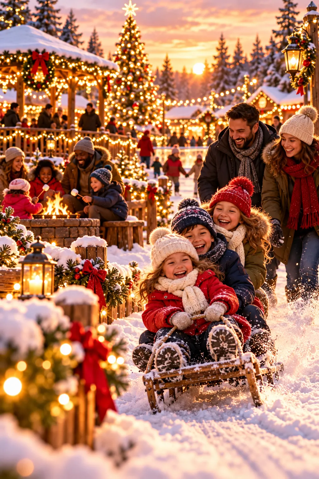 Community - Children sledding at holiday gathering