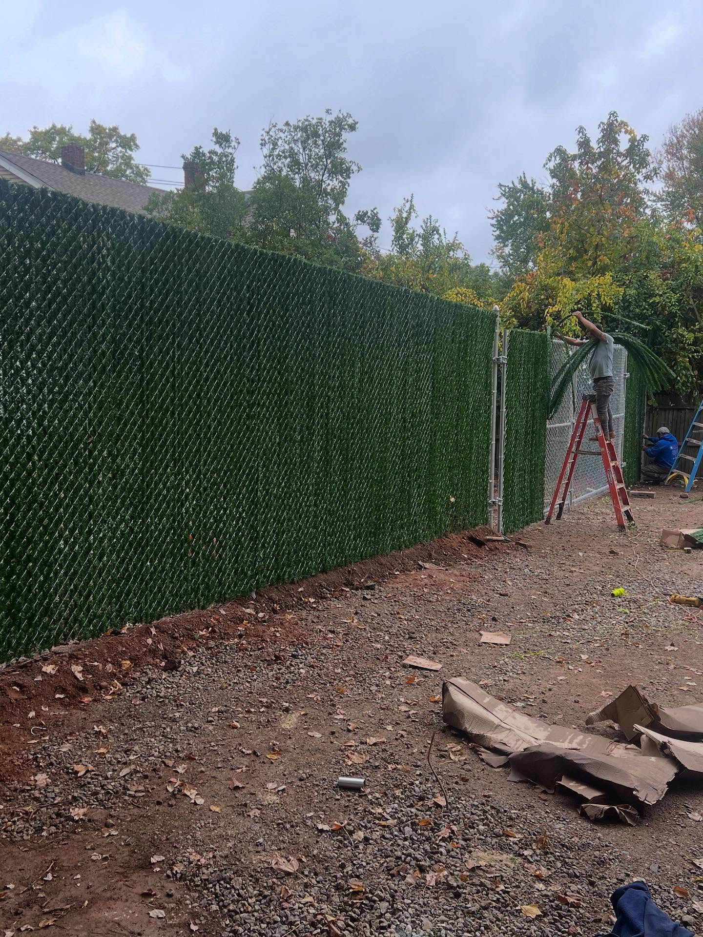 Chainlink Fence with Green Privacy Slats & Gate