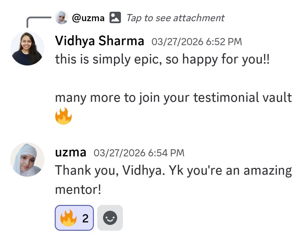 Mentee feedback: Thank you Vidhya, you are an amazing mentor