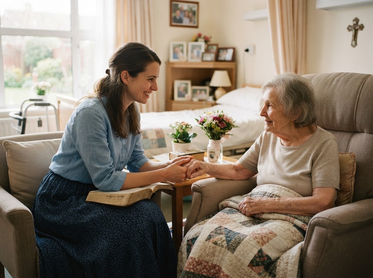 Grace Temple volunteer visiting and encouraging a nursing home resident