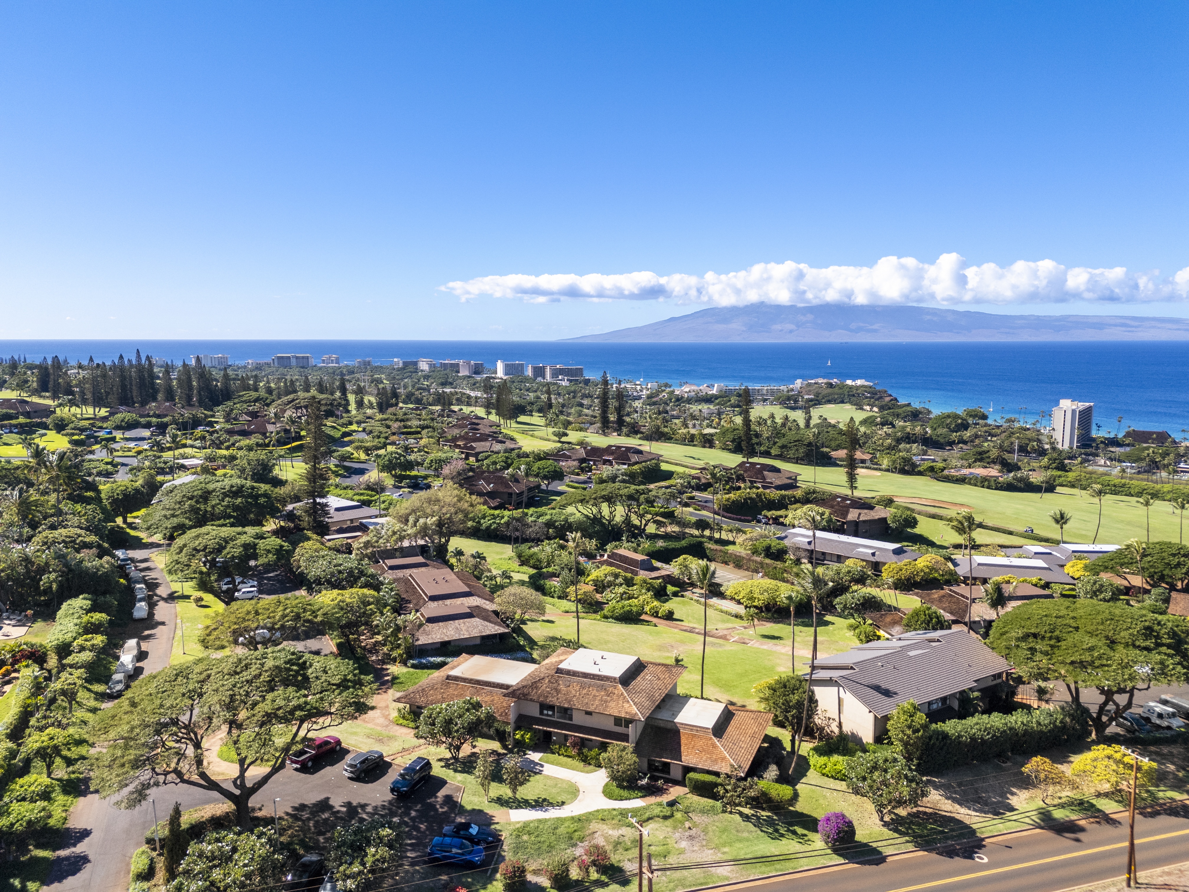 Kaanapali Plantation community aerial view overlooking golf course and ocean in West Maui