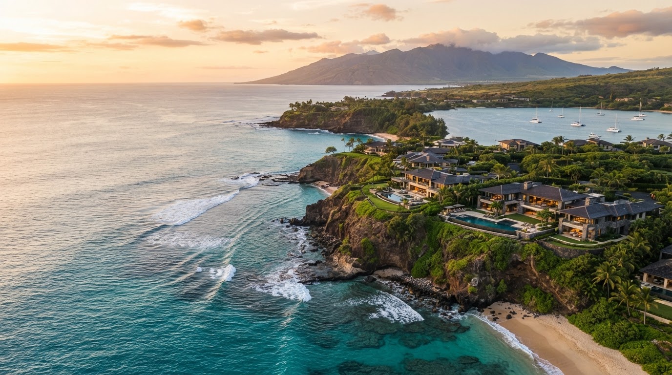 Premium Maui coastline at golden hour