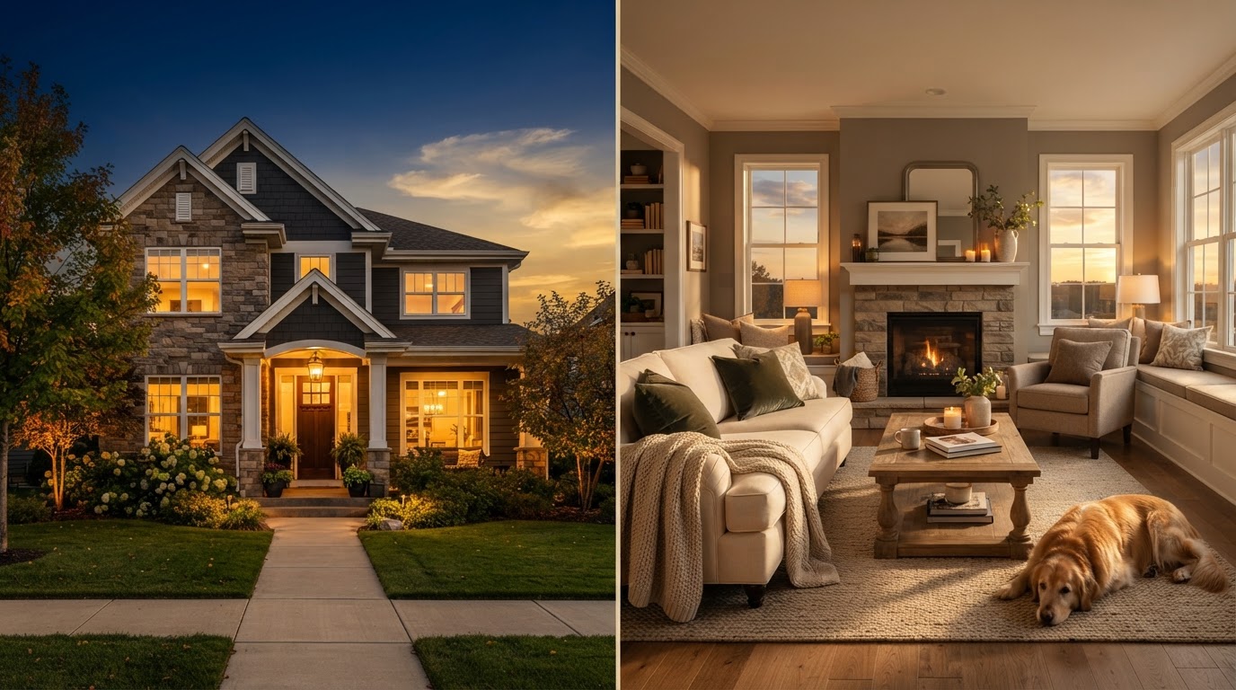 A welcoming family home at golden hour
