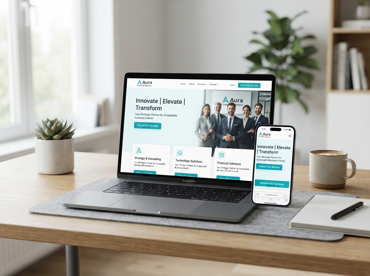 Página web profesional y elegante mostrada en un ordenador, con diseño aplicable a distintos sectores