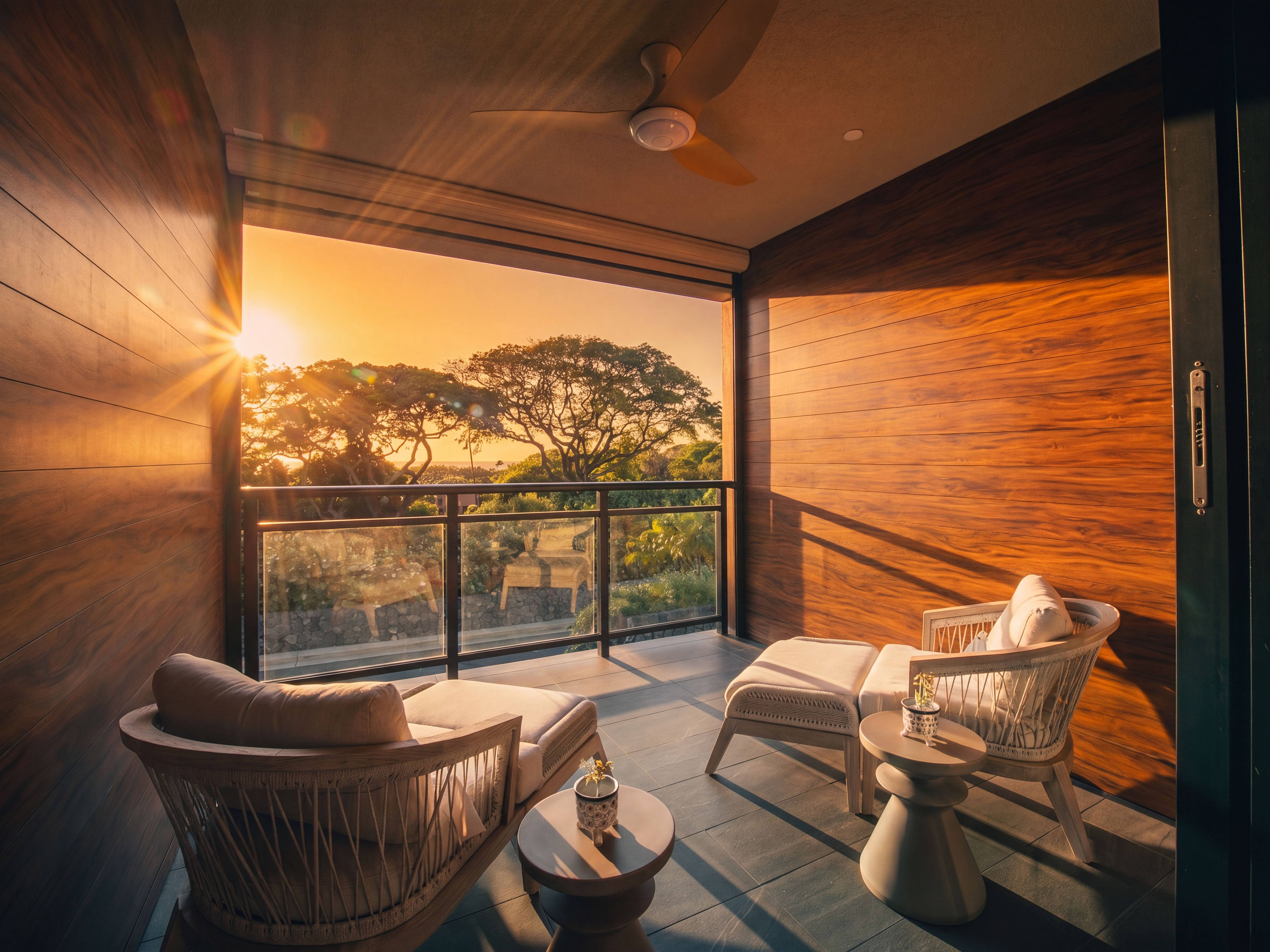 Sunset ocean lana'i lounge at Residence #101, La'i Loa at Wailea