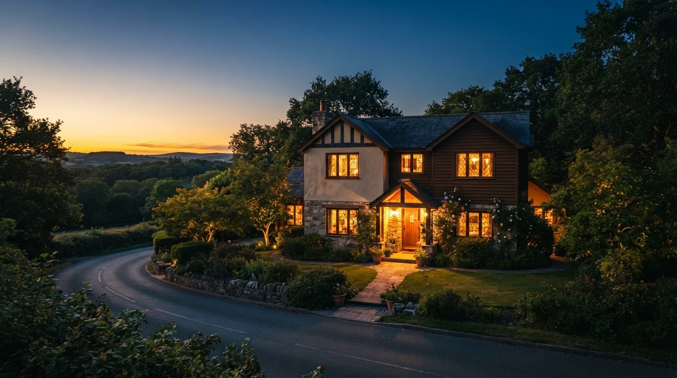 A quiet family home at golden hour