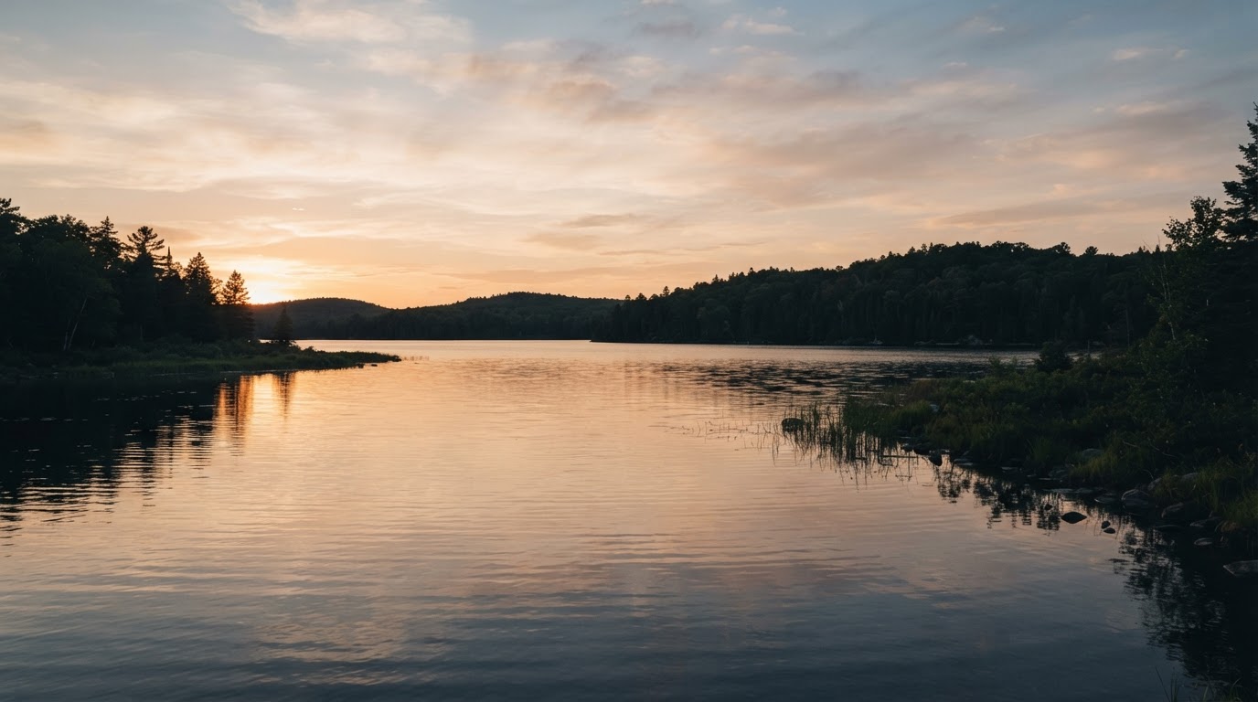 Scenic Wisconsin lake at golden hour across Southeast Wisconsin lake country