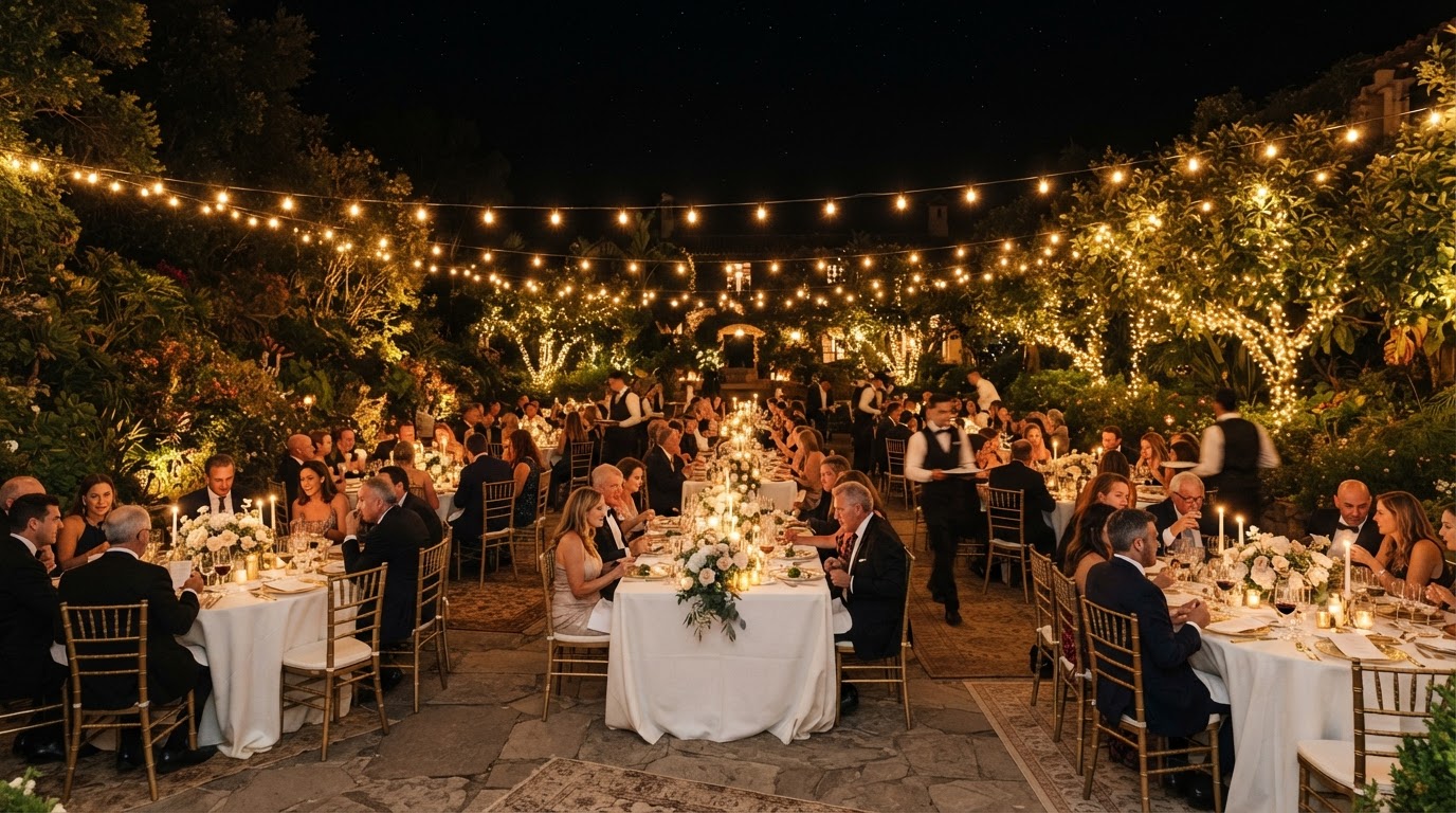 Elegant evening banquet setup by Juarez Event Rentals in Los Angeles