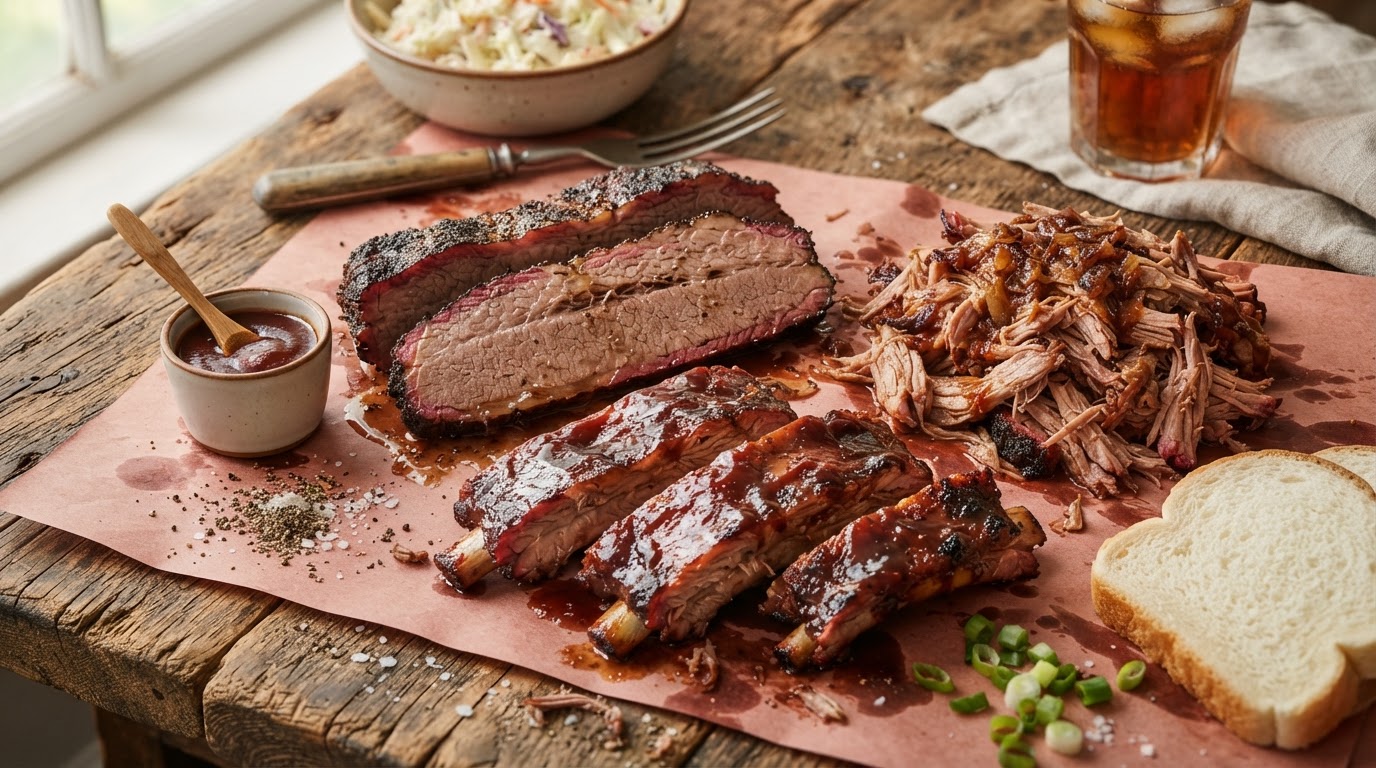 Mouthwatering smoked brisket, pulled pork, and ribs