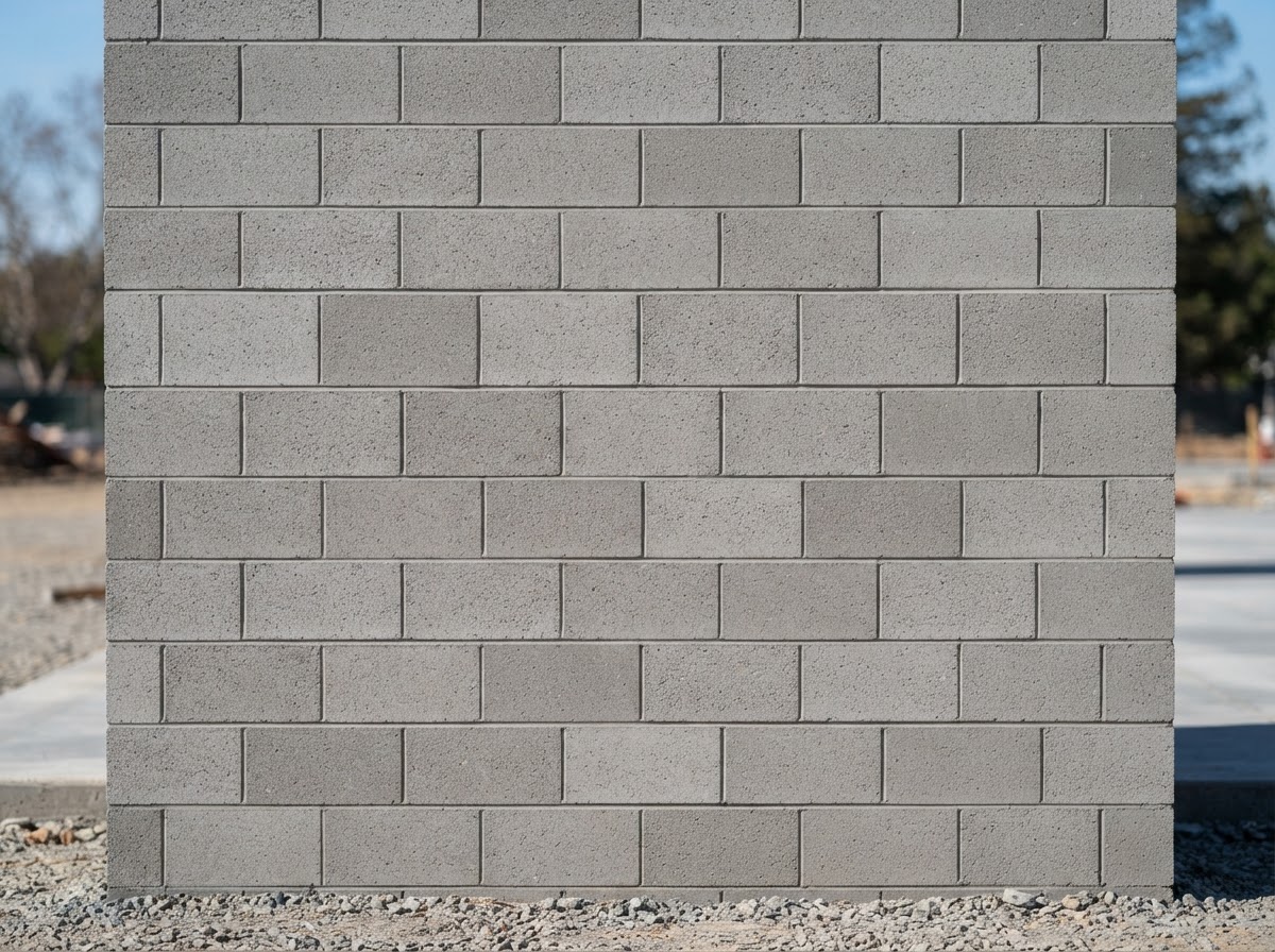 Finished intact concrete block wall section with a clean uniform surface