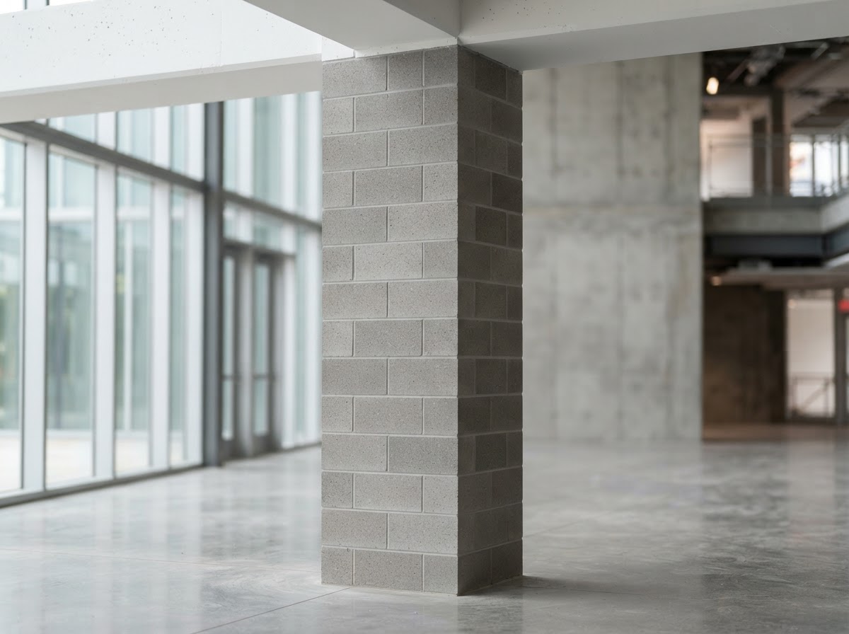 Finished intact masonry column with a smooth clean surface