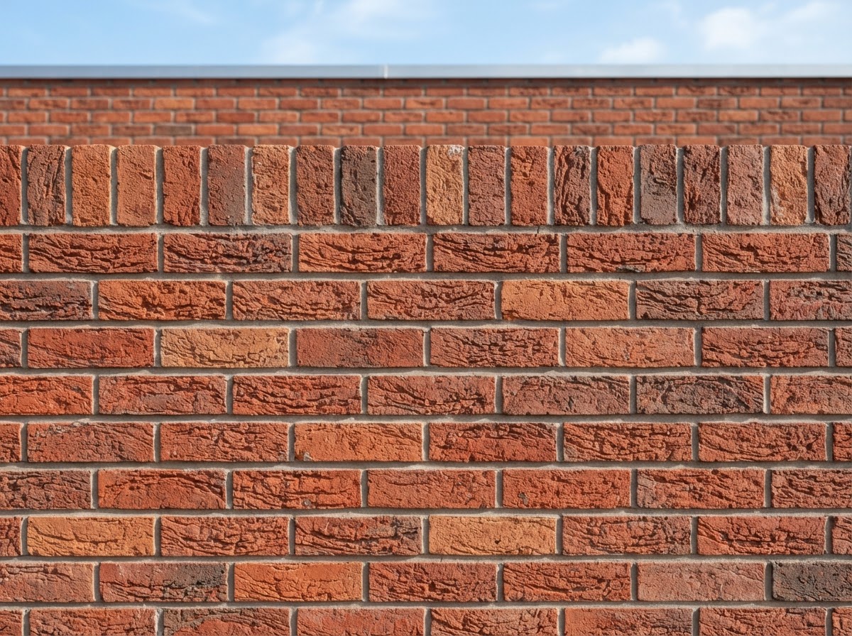 Finished intact red brick wall with clean fresh mortar joints