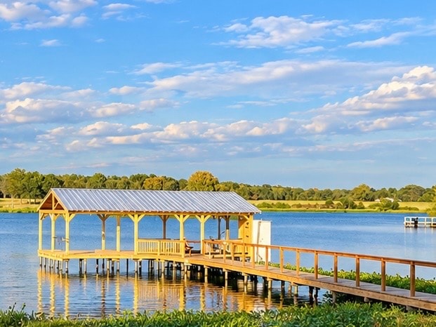 Custom covered boat dock on East Texas lake built by TW Construction