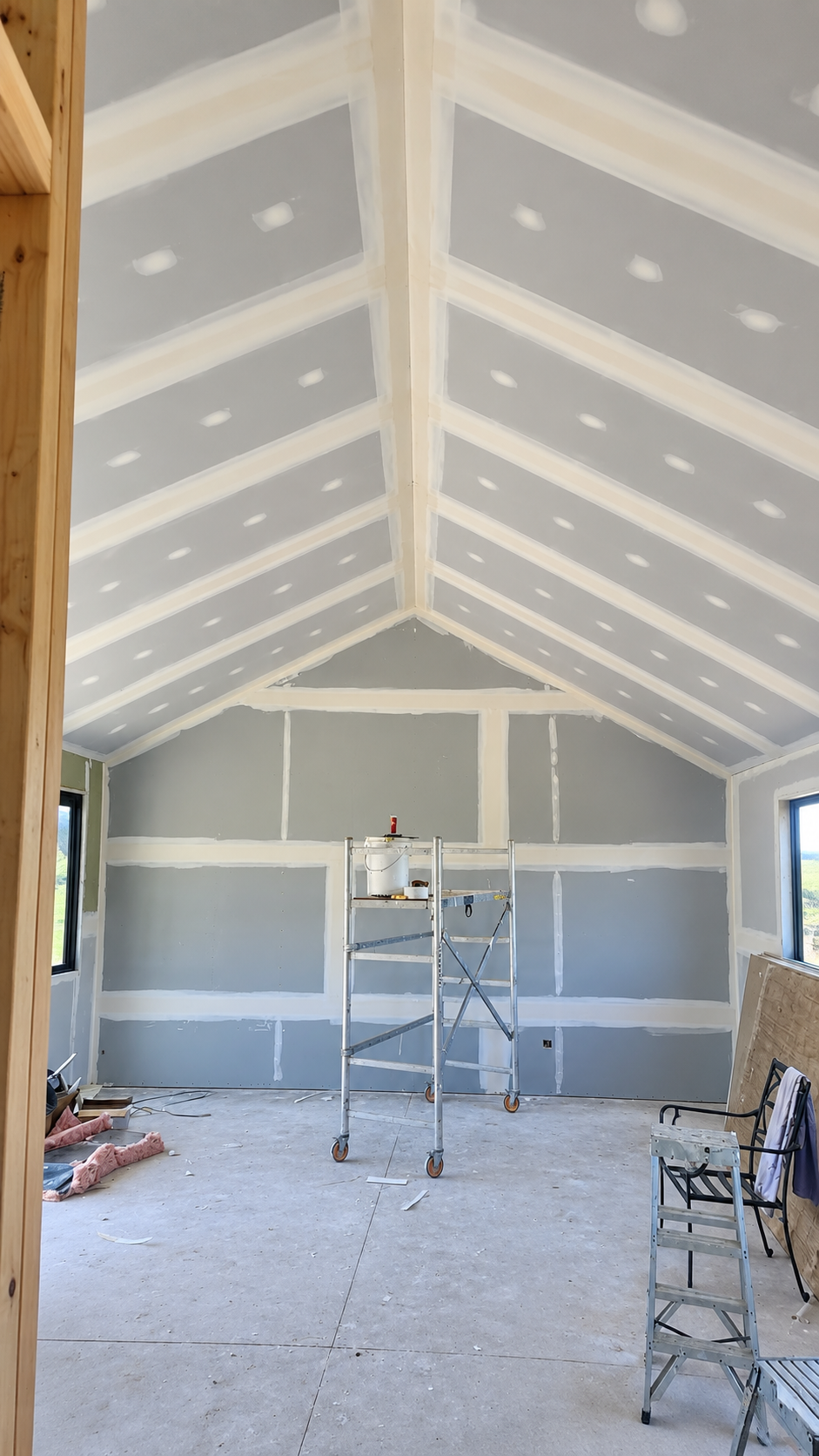 Interior GIB stopping and vaulted ceiling plastering work in progress by Active 1 Property Services