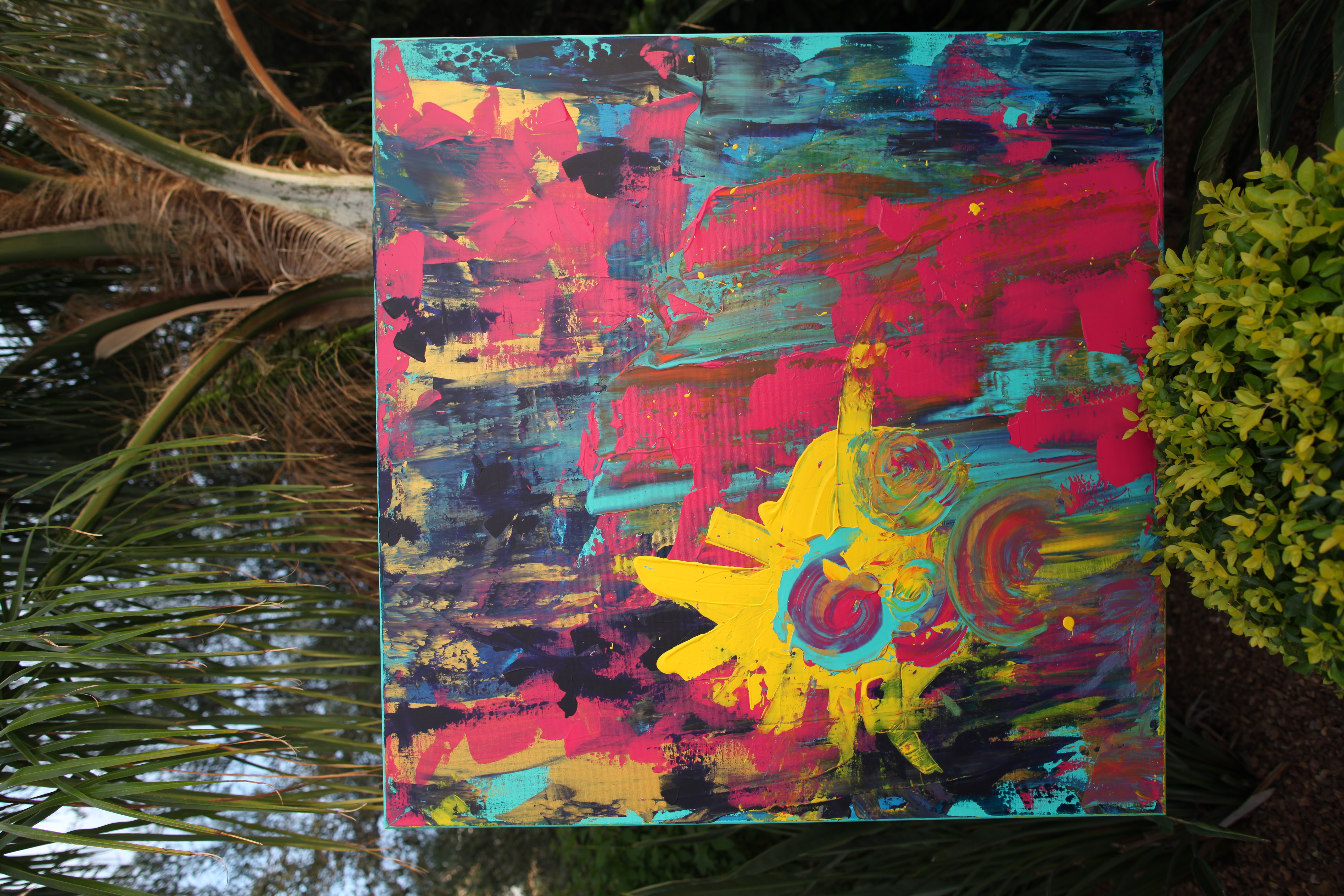 Aruna Mór — Anderswelt (acrylic on canvas, pink, turquoise and yellow)