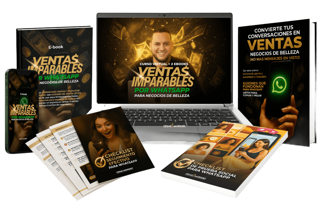 Kit completo del Bono especial Ventas Imparables por WhatsApp: curso virtual, laptop, celular y tres e-books