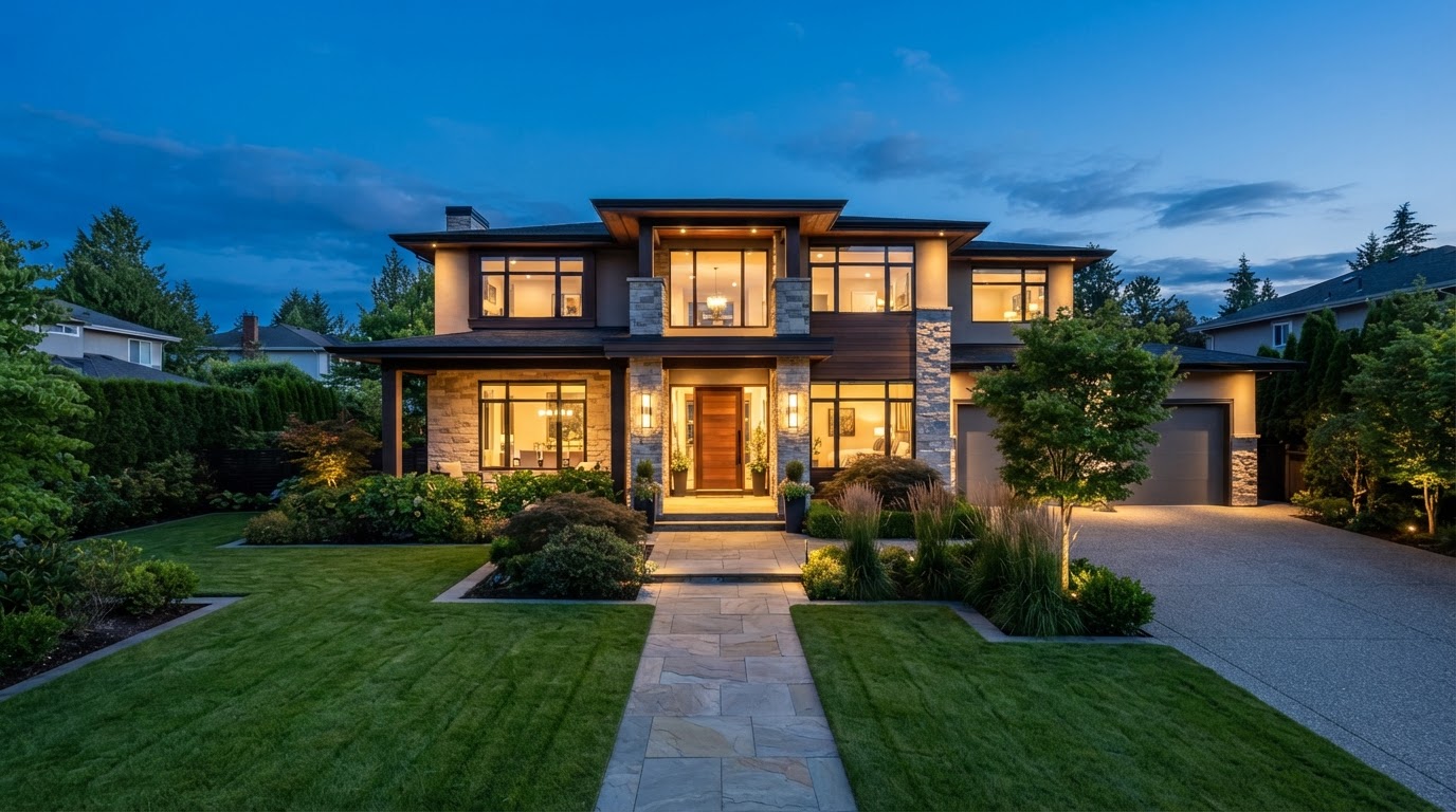 A welcoming home at dusk
