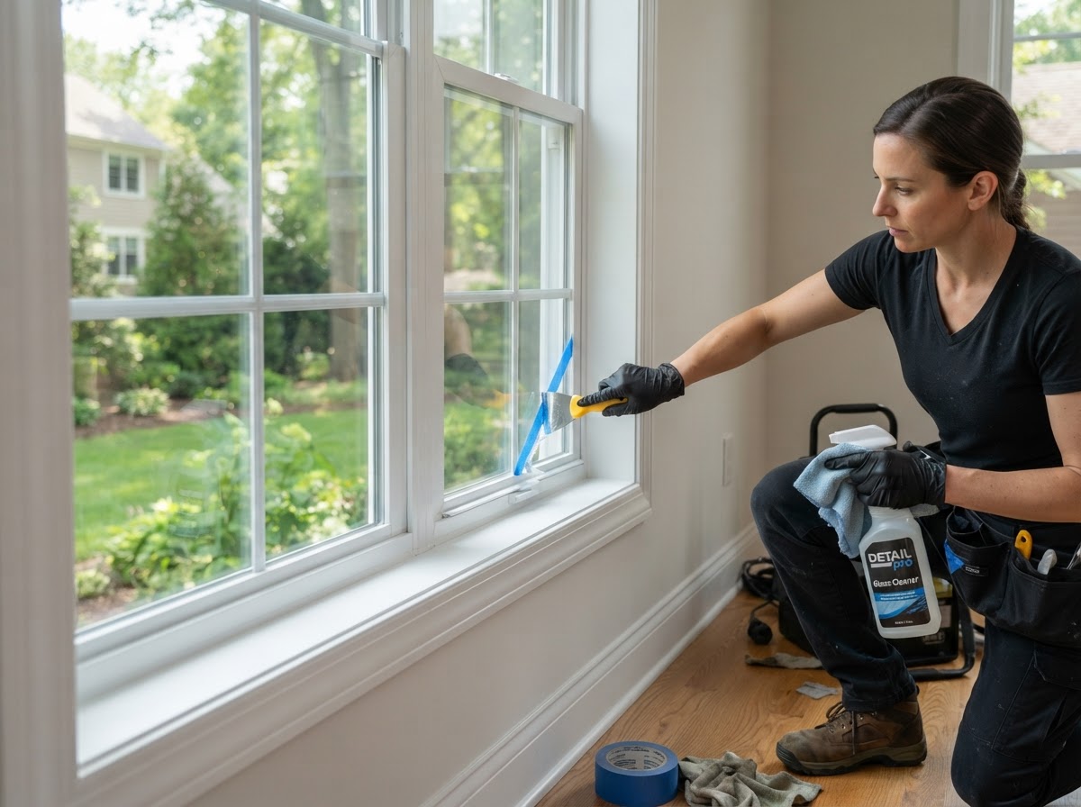 Post-construction window detailing by Cleaning Luna post-renovation cleaning in Elizabeth NJ